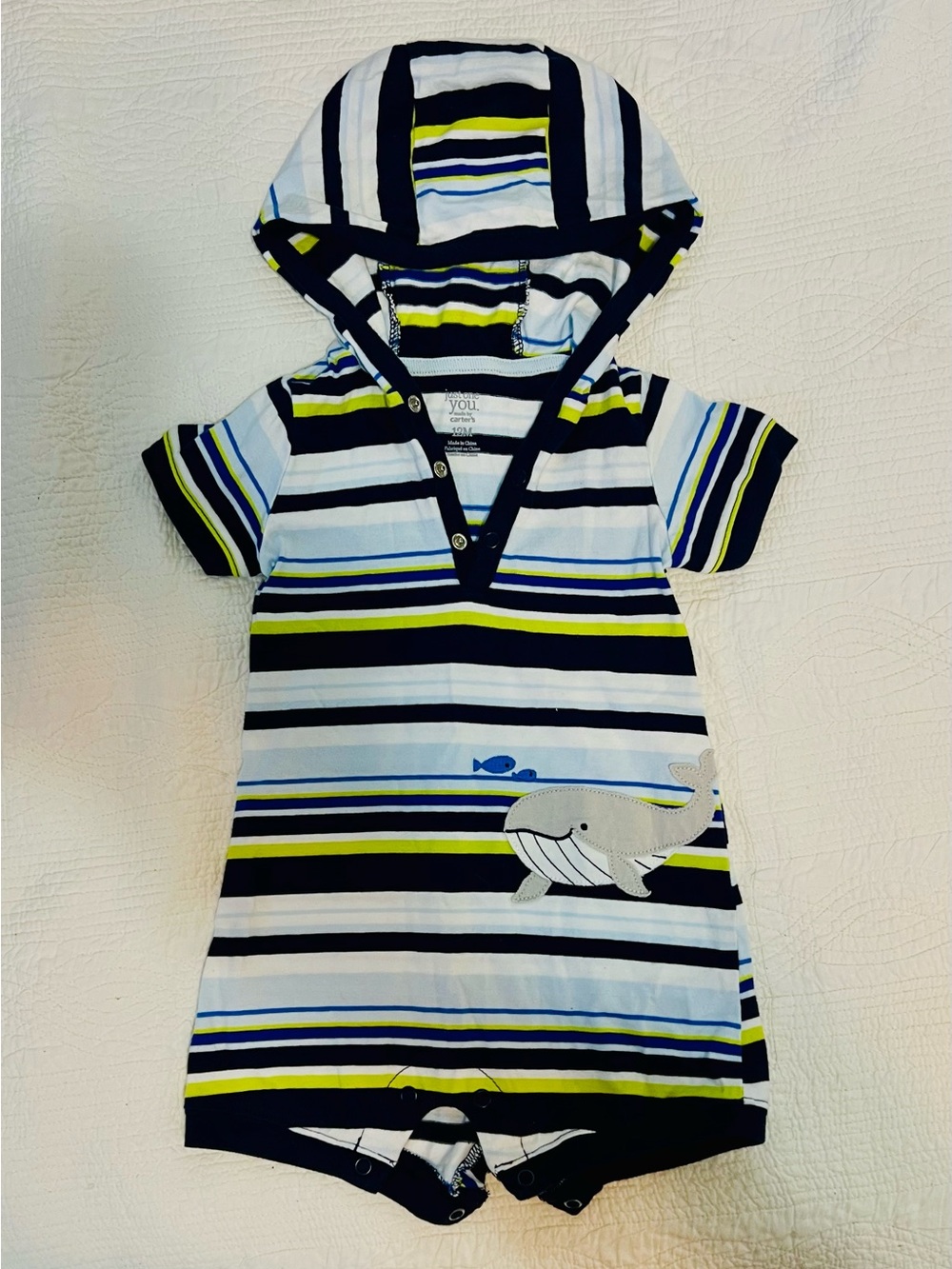 Carter's Navy, White & Lime Striped Snap-Front Baby Top